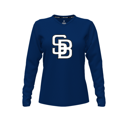 [FTLVCFNV-FYXS-LOGO1] Decker Comfort T-Shirt (Female Youth XS, Navy, V Neck, Logo 1, Long Sleeve)