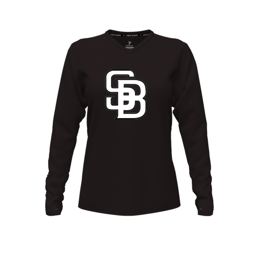 [CUS-DFW-TEES-PER-VNK-LSL-BLK-FYXS-LOGO1] Decker Performance T-Shirt (Female Youth XS, Black, V Neck, Logo 1, Long Sleeve)