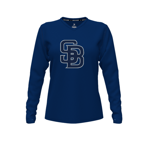 [FTLVPTNV-FYXS-LOGO2] Decker Performance T-Shirt (Female Youth XS, Navy, V Neck, Logo 2, Long Sleeve)